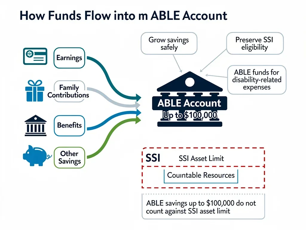 Illustration explaining how ABLE account balances interact with SSI resource limits
